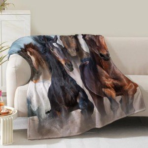 Horse Blanket Gifts for Women Girls Mom Kids Adults Teen Birthday Christmas Valentine Present Running Horse Animal Theme Decor Home Bedroom Living Room Sofa Couch Soft Cozy Plush Fleece Throw 60"x50"