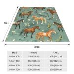 Horse Blanket Cute Horses Flowers Decor Throw Blanket Gifts for Girls Boys Animal Lover Couch Bedding Super Warm Soft Plush Lightweight Fleece Flannel Blanket for Kids Adults Men Women 50"X40"