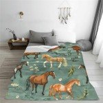 Horse Blanket Cute Horses Flowers Decor Throw Blanket Gifts for Girls Boys Animal Lover Couch Bedding Super Warm Soft Plush Lightweight Fleece Flannel Blanket for Kids Adults Men Women 50"X40"