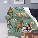 Horse Blanket Cute Horses Flowers Decor Throw Blanket Gifts for Girls Boys Animal Lover Couch Bedding Super Warm Soft Plush Lightweight Fleece Flannel Blanket for Kids Adults Men Women 50"X40"