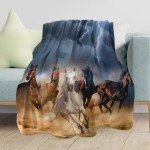 Horse Blanket Galloping Running Horse Soft Decorative Flannel Throw Blanket Lightweight Cozy Fuzzy Blanket for Couch, Bed and Chair-60''x50''