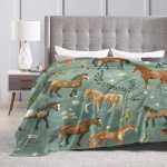 Horse Blanket Cute Horses Flowers Decor Throw Blanket Gifts for Girls Boys Animal Lover Couch Bedding Super Warm Soft Plush Lightweight Fleece Flannel Blanket for Kids Adults Men Women 50"X40"