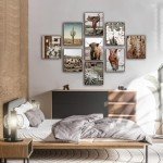 tgguytiy 9 PCS Western Vintage Farmhouse Highland cattle Poster Wall Art Set Canvas Prints Horse Pictures Decor for Bedroom Bathroom Living Room10x8in Unframed