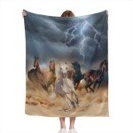 Horse Blanket Galloping Running Horse Soft Decorative Flannel Throw Blanket Lightweight Cozy Fuzzy Blanket for Couch, Bed and Chair-60''x50''