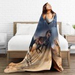 Horse Blanket Galloping Running Horse Soft Decorative Flannel Throw Blanket Lightweight Cozy Fuzzy Blanket for Couch, Bed and Chair-60''x50''