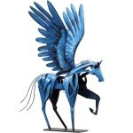 SunBlogs Art Horse Statue Décor Artwork, 24" H Handmade Metal Pegasus Greek Flying Horse Sculpture, Hand-Painted Animal Figurines for Home Living Room Office (Vintage Blue with Wings)
