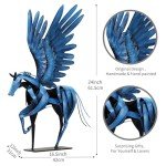 SunBlogs Art Horse Statue Décor Artwork, 24" H Handmade Metal Pegasus Greek Flying Horse Sculpture, Hand-Painted Animal Figurines for Home Living Room Office (Vintage Blue with Wings)