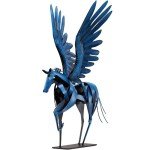 SunBlogs Art Horse Statue Décor Artwork, 24" H Handmade Metal Pegasus Greek Flying Horse Sculpture, Hand-Painted Animal Figurines for Home Living Room Office (Vintage Blue with Wings)