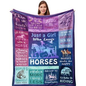 Qotuty Horse Gifts for Girls Women Blanket 50"x60", Cowgirl Equestrian Gifts Stuff Equipment for Horse Lovers for Birthday/Christmas Throw Blanket