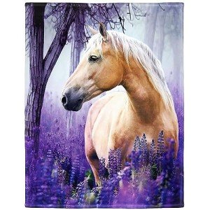 HommomH 50"x60" Horse Blanket with Purple Lavender, Super Soft Fleece Throw Blankets for Girls