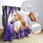 HommomH 50"x60" Horse Blanket with Purple Lavender, Super Soft Fleece Throw Blankets for Girls