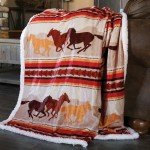 CARSTENS, INC. Wrangler Ultra Premium Super Soft Plush Sherpa Fleece Oversized Throw Blanket 54" x 68", Running Horses