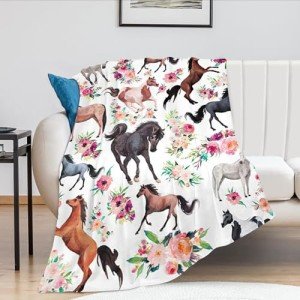 Horse Pattern Flannel Fleece Blanket – Ultra-Soft and Cozy Horse Blanket, Lightweight and Warm for Couch, Bed, Travel, Gift for Horse Lovers (Horse-A, 60-80 in)