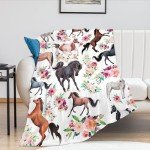 Horse Pattern Flannel Fleece Blanket – Ultra-Soft and Cozy Horse Blanket, Lightweight and Warm for Couch, Bed, Travel, Gift for Horse Lovers (Horse-A, 60-80 in)