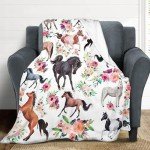 Horse Pattern Flannel Fleece Blanket – Ultra-Soft and Cozy Horse Blanket, Lightweight and Warm for Couch, Bed, Travel, Gift for Horse Lovers (Horse-A, 60-80 in)
