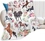 Horse Pattern Flannel Fleece Blanket – Ultra-Soft and Cozy Horse Blanket, Lightweight and Warm for Couch, Bed, Travel, Gift for Horse Lovers (Horse-A, 60-80 in)