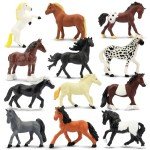 Toymany 12PCS 2-3" Tiny Horse Figurines Toy Set, Plastic Pony Small Foal Figures, Easter Eggs Birthday Gift Cupcake Horse Cake Topper for Kids Toddlers