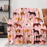 Cute Pink Horse Blanket Cartoon Throw Blanket, Kids Plush Fleece Blanket Super Cozy Soft Flannel Blanket Decorative Fuzzy Throws for Sofa Bed Living Room (50×60inch, Pink Cartoon Horse)