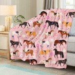 Cute Pink Horse Blanket Cartoon Throw Blanket, Kids Plush Fleece Blanket Super Cozy Soft Flannel Blanket Decorative Fuzzy Throws for Sofa Bed Living Room (50×60inch, Pink Cartoon Horse)