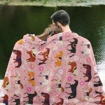 Cute Pink Horse Blanket Cartoon Throw Blanket, Kids Plush Fleece Blanket Super Cozy Soft Flannel Blanket Decorative Fuzzy Throws for Sofa Bed Living Room (50×60inch, Pink Cartoon Horse)