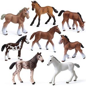UANDME 8PCS Realistic Foal and Horse Figurines, Plastic Pony Toys for Girls and Boys, Horse Club Cake Topper and Party Decoration