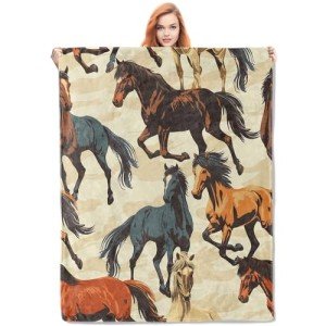 VANZEV Horse Pattern Blanket, Equestrian-Themed Fleece Throw with Running Horse Design, Soft Cozy Lightweight Blanket, for Horse Lovers, 50x60 in,Decor