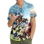Horse Racing Hawaiian Shirts for Men Women, Funny Horse Gift for Men, Kentucky Derby Hawaiian Shirts Button Down