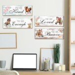 Thrist Cowgirl Horse Theme Wall Decor 4PCS Wooden Inspirational Cowgirl Theme Horse Wall Art Picture Painting Loved Brave Kind Enough Positive Quotes Wall Decor for Bathroom Bedroom Living Room
