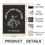 HRQKO Southwestern High Class Place Act Respectable Poster Hanger Frame, Western Wall Art, Modern Cowboy Wall Art with Wooden Frames, Horse Wall Hanging Banner Decor for Dorm Home Office, 12x16 Inch
