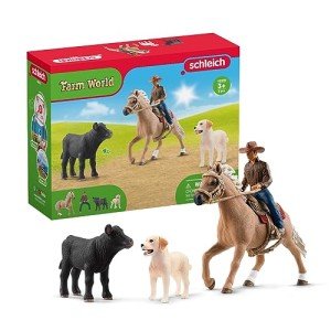 Schleich Farm World, Rodeo Toy for Kids, Western Riding Adventures with Cowboy, Rider, and Horse Toy, 6-Piece Set
