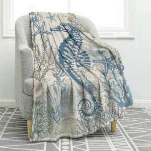 Jekeno Sea Horse Blanket Ocean Gifts for Adult Kids, Throw Blanket for Women Men, Nautical Ocean Decor Gifts for Boys Girls Age 2 3 4 5 6 7 8 9 10 Year Old