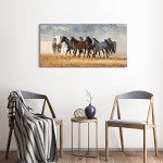 cozy country Rustic Horses Wall Art Decor: Western Farm Equine Canvas Picture Wild Animals Walking on Empty Grassland Farmhouse Ponies Portrait Painting Artwork for Living Room Bedroom 48" x 24"