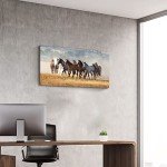 cozy country Rustic Horses Wall Art Decor: Western Farm Equine Canvas Picture Wild Animals Walking on Empty Grassland Farmhouse Ponies Portrait Painting Artwork for Living Room Bedroom 48" x 24"