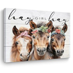 Cute Horse Decor Horse Gifts Canvas Wall Art Wall Decor Vintage Country Farmhouse Horse Stuff Framed Poster Artwork Prints Pictures for Home Bathroom Kitchen Cowgirl Girls Room Living Room 15" x 11.4"