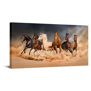 LevvArts - Large Size Running Horse Canvas Wall Art,Wild Animal Picture Print on Canvas,Framed Gallery Wrapped,Modern Home and Office Decoration,-24"x48"
