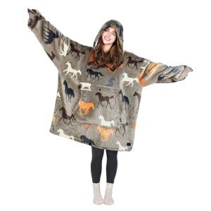 Tirrinia Wearable Blanket Oversized Hoodie for Adults, Horse Print Gift Sherpa Sweatshirt, as for Family & Friend. One Size Fits All