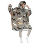 Tirrinia Wearable Blanket Oversized Hoodie for Adults, Horse Print Gift Sherpa Sweatshirt, as for Family & Friend. One Size Fits All