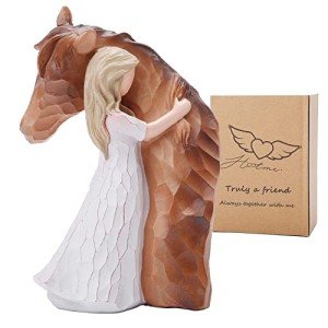 Girl Embrace Horse Statue Decor - Hand-Painted Sculpted Figurine Gifts for Women and Horse Lovers - Memorial Figure, Keepsake Gift for Birthday, Christmas, Thanksgiving