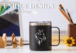 Onebttl Horse Gifts for Girls, Women, Horse Lovers, Insulated Stainless Steel Coffee Mug with Lid and Handle, Equestrians, Cowgirls Gifts for Birthday, Christmas, 12 oz, Black