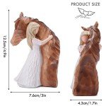 Girl Embrace Horse Statue Decor - Hand-Painted Sculpted Figurine Gifts for Women and Horse Lovers - Memorial Figure, Keepsake Gift for Birthday, Christmas, Thanksgiving