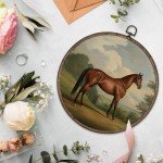 GWFSJYU Vintage Horse Framed Wall Art, Farmhouse Horses Round Canvas Prints Wall Art, Rustic Horses Wall Hanging Decor for Bedroom Bathroom Living Room, Horse Lovers Gifts, 10”x10”inch