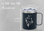 Onebttl Horse Gifts for Girls, Women, Horse Lovers, Insulated Stainless Steel Coffee Mug with Lid and Handle, Equestrians, Cowgirls Gifts for Birthday, Christmas, 12 oz, Black