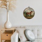 GWFSJYU Vintage Horse Framed Wall Art, Farmhouse Horses Round Canvas Prints Wall Art, Rustic Horses Wall Hanging Decor for Bedroom Bathroom Living Room, Horse Lovers Gifts, 10”x10”inch