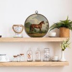 GWFSJYU Vintage Horse Framed Wall Art, Farmhouse Horses Round Canvas Prints Wall Art, Rustic Horses Wall Hanging Decor for Bedroom Bathroom Living Room, Horse Lovers Gifts, 10”x10”inch