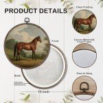 GWFSJYU Vintage Horse Framed Wall Art, Farmhouse Horses Round Canvas Prints Wall Art, Rustic Horses Wall Hanging Decor for Bedroom Bathroom Living Room, Horse Lovers Gifts, 10”x10”inch