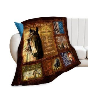 jerkboo Horse Blanket Throws Horse Gifts Christian Horse Throw Blanket for Girls Women Kids Adults Soft Warm Cozy Fleece Blanket for Couch Sofa ​Bed 50""x40""