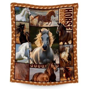 CUSPCOD Horse Girls Blanket, Horse Gifts for Girl Ages 8-12 10-12, 40"x50" Kids Throw Blankets for Adults Women, Cowgirl Room Decor Western Throws for Animal Lovers