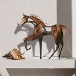 SunBlogs Art Metal Horse Statue Decor, Handmade Strong Modern Horse Sculpture Handicraft, Rustic Metal Statue Decorations Gift for Home Office Desk Figurine (Brown)