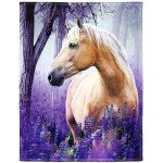 HommomH 40"x50" Palomino Horse Blanket with Purple Lavender, Super Soft Fleece Throw Blankets for Girls Women