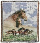 EZ.enjoy Western Galloping Horse Woven Tapestry Throw Blanket Wall Hanging Art Handicrafts Jacquard Multipurpose Soft Travel Mat Outdoor with Fringe Tassels 50 X 60 Inches